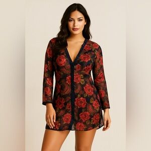 Victoria’s secret Gold label satin jacquard floral robe, buttondown, oversized S
